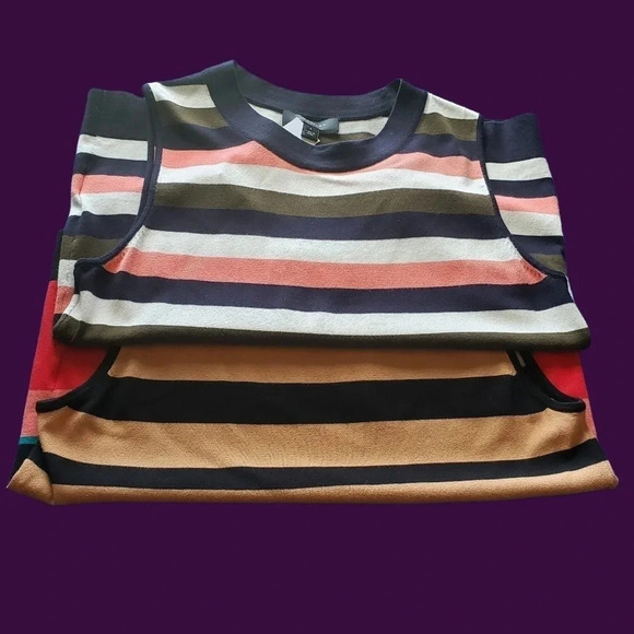 Ann Taylor set of 2 Ann Taylor Women's Sleeveless top Striped Multicolor - Picture 1 of 7